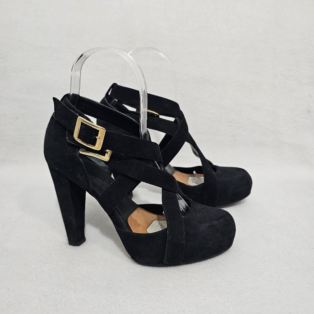 Loeffler Randall Solid Black Suede Strappy Heels